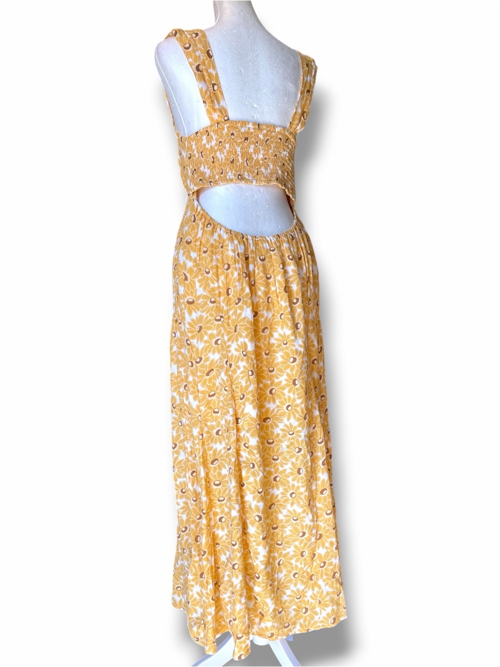Free People Rosalee Midi Dress Yellow Floral Open Back Small NWOT Boho Vacation - Picture 11 of 16